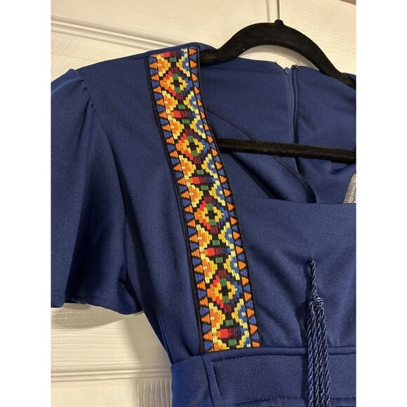 Vintage Hippie Dress Maxi Authentic 1970’s Size 9 Embroidered 2, 4, 6 JC Penney - Picture 2 of 6